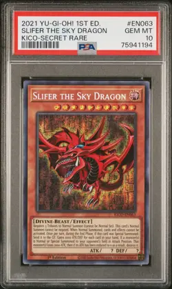 Slifer the Sky Dragon PSA 10 Gem Mint 💎 Secret Pharaoh's Rare KICO-EN063 Yugioh - Image 1