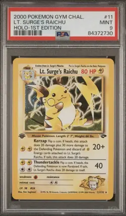 2000 Pokemon 1st Edition Gym Challenge Lt. Surge's Raichu Holo 11/132 PSA 9 - Image 1