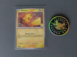 Pokemon Day 2026 Pikachu Promo Card and Coin TEF 051 Cosmo Holo 30th Anniversary - Image 1