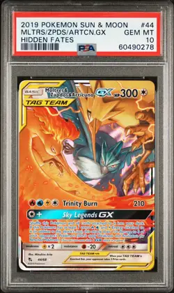 2019 POKEMON SUN & MOON HIDDEN FATES #44 MOLTRES & ZAPDOS & ARTICUNO GX PSA 10 - Image 1