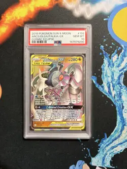 2019 Pokemon Sun & Moon Arceus Dialga Palkia GX 156/236 Cosmic Eclipse PSA 10 - Image 1