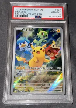 2023 Pokemon SVP en Pikachu #027 Paldea Evolved ETB, Gem MT, PSA 10 - Image 1