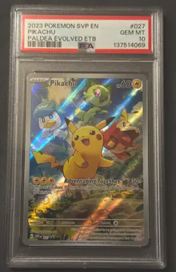 2023 Pokemon SVP en Pikachu #027 Paldea Evolved ETB, Gem MT, PSA 10 - Image 2