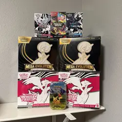 Pokemon (Sealed) 2Mega Evolution & 2White Flare ETB. 3 Booster box. *Tint empty. - Image 1