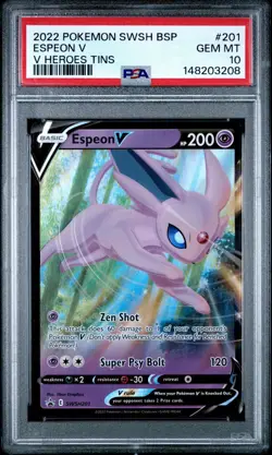 2022 POKEMON SWSH BLACK STAR PROMO V HEROES TINS #201 ESPEON V PSA 10 - Image 1