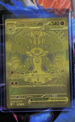 Pokemon Mega Lucario EX Me01 Mega Hyper Rare Gold Full Art 188/132 Holo 340HP - Image 1