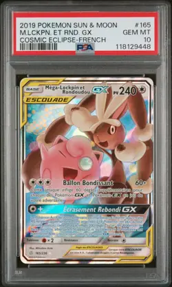 Carte Pokemon Mega-Lockpin et Rondoudou GX 165/236 PSA 10 Eclipse Cosmique FR - Image 1
