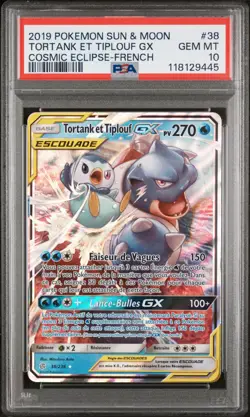 Carte Pokemon Tortank et Tiplouf GX 38/236 PSA 10 Eclipse Cosmique FR - Image 1