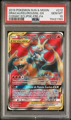 Carte Pokemon Dracaufeu Et Roussil GX 212/236 PSA 10 Eclipse Cosmique FR - Image 1