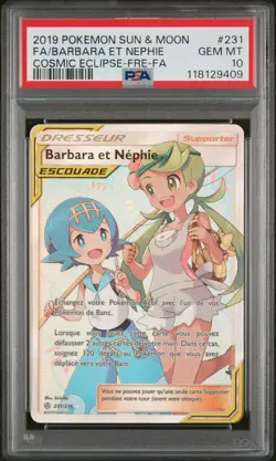 Carte Pokemon Barbara et Nephie 231/236 PSA 10 Eclipse Cosmique FR SL - Image 1