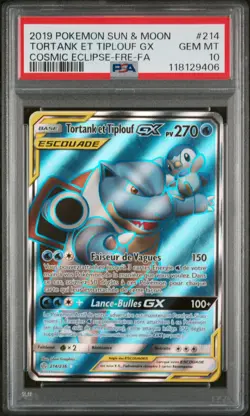 Carte Pokemon Tortank et Tiplouf GX 214/236 PSA 10 Eclipse Cosmique FR SL - Image 1