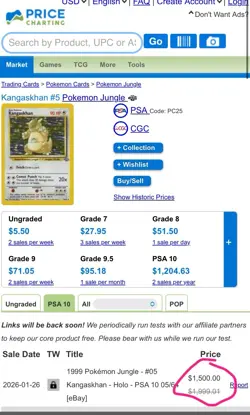 kangaskhan 5/64 graded 10 near mint PGC old 1999 pokemon card rare holo - Image 4