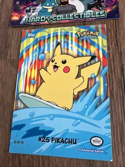 Pokemon 2000 #25 Pikachu Surfing Series 2 Topps Card Rare Blue Logo 1st ED Print - Image 2