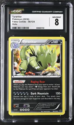 CGC 8 Tyranitar 2016 Fates Collide 56/124 Holo Pokemon Card - Image 1