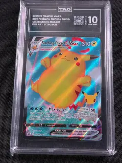 TAG 10 Surfing Pikachu VMAX FA Celebrations 009/025 GEM MINT Graded Pokemon Card - Image 1