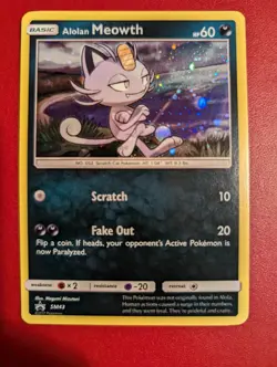 Pokemon - Alolan Meowth Holo - SM43 - Black Star Promo Card Near Mint Condition - Image 1