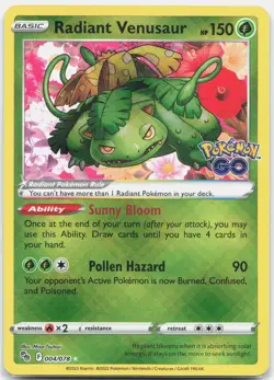 Radiant Venusaur Radiant Rare Pokemon GO PGO Grass Holo 004/078 2022 NM - Image 1