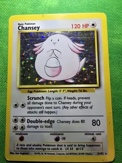 1999 POKEMON TCG BASE SET 3/102 CHANSEY UNLIMITED HOLO RARE [HP] - Image 1