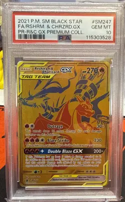 2021 POKEMON SM BLACK STAR PROMO #SM247 FULL ART/RESHIRAM & CHARIZARD GX PSA 10 - Image 1