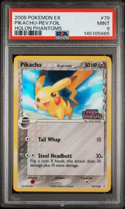 2006 POKEMON EX HOLON PHANTOMS #79 PIKACHU-REVERSE FOIL PSA 9 - Image 1