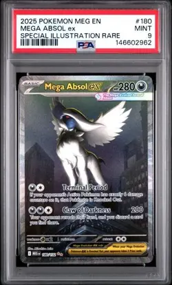 2025 Pokemon Mega Evolution #180/132 Mega Absol Special Illustration Rare PSA 9 - Image 1