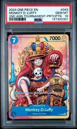 2024 ONE PIECE PROMOS ANNIVERSARY TOURNAMENT #043 MONKEY D.LUFFY PSA 10 !!! - Image 1