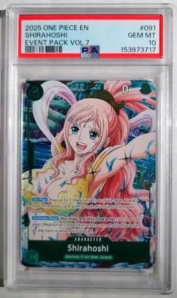 One Piece PSA 10 GEM MINT Shirahoshi English Event Pack Vol 7 Promo Card P-091 - Image 1