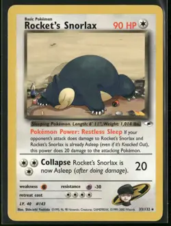Rocket's Snorlax 33/132 Rare Gym Heroes Pokemon Lightly Played - Image 1