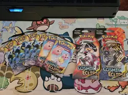 Pokemon Cosmic Eclipse Lot Of 6 Booster Packs And 2 Blisters New Sealed - Image 1