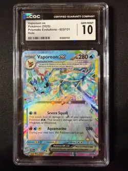 CGC 10 GEM MINT 2025 Pokemon Vaporeon EX 023/131 Prismatic Evolutions - Image 1
