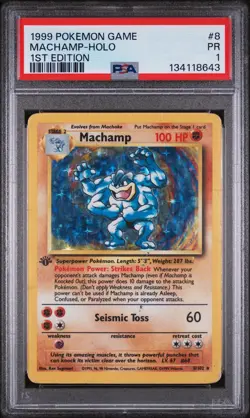 1999 POKEMON BASE SET 1ST EDITION #8/102 MACHAMP HOLO PSA 1 (A) - Image 1