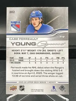 2025-26 Upper Deck Young Guns Gabe Perreault RC #202 New York Rangers - Image 2