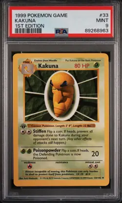 Pokemon Card Kakuna 33/102 1st Edition PSA 9 Shadowless Base Set - Image 1
