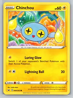 Chinchou 068/202 Sword and Shield Pokemon TCG Electric-Type Basic Luring Glow - Image 1