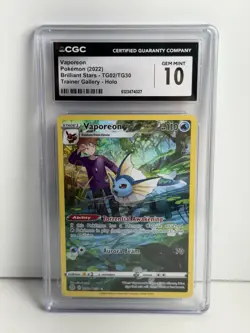 2022 Pokemon Brilliant Stars Trainer Gallery Vaporeon TG02/TG30 CGC Gem Mint 10 - Image 1