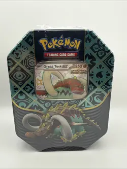 Pokemon TCG Scarlet & Violet Paldean Fates Great Tusk EX Tin New Factory Sealed - Image 1