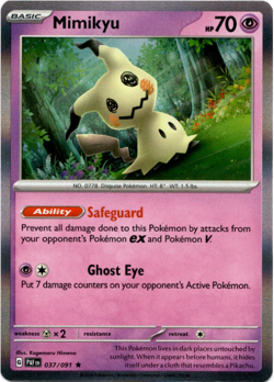 Pokemon TCG Mimikyu 037/091 Paldean Fates Holo Rare - Image 1