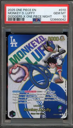 One Piece CCG Monkey.D.Luffy Dodgers X One Piece Night EB02-010 PSA 10 Gem Mint - Image 1