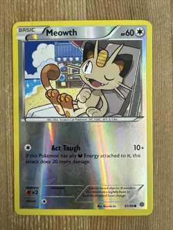 Pokemon Card Meowth Ancient Origin Reverse Holo 61/98 Mirror Holo Error LP - Image 1