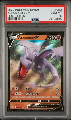 2022 POKEMON SWORD & SHIELD LOST ORIGIN #92 AERODACTYL V PSA 10 LOW POP! - Image 1