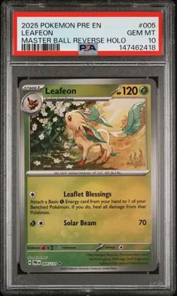 2025 POKEMON PRE EN-PRISMATIC EVOLUTIONS MASTER BALL REVERSE HOLO LEAFEON PSA 10 - Image 1