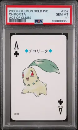 2000 POKEMON GOLD VERSION PLAYING CARDS ACE OF CLUBS #152 CHIKORITA PSA 10 - Image 1