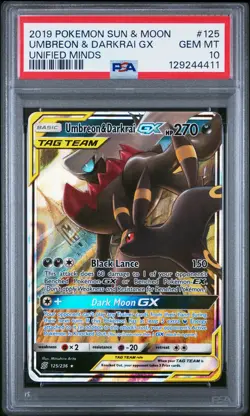 2019 POKEMON SUN & MOON UNIFIED MINDS #125 UMBREON & DARKRAI GX PSA 10 - Image 1