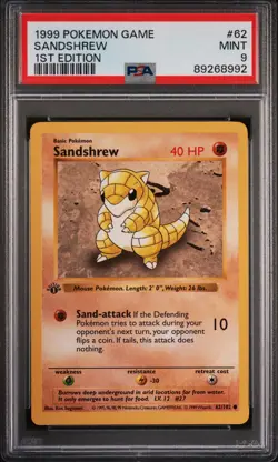 Pokemon Card Sandshrew 62/102 1st Edition PSA 9 Shadowless Base Set - Image 1