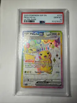 Pikachu EX 219/191 Surging Sparks Ultra Rare Pokemon PSA 10 - Image 1