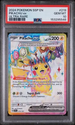 2024 POKEMON SSP EN SURGING SPARKS #219 PIKACHU ex ULTRA RARE PSA 10 - Image 3