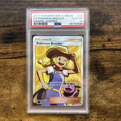Pokemon Sun & Moon Shining Legends #73 Full Art Pokemon Breeder PSA 10 GEM MINT - Image 1