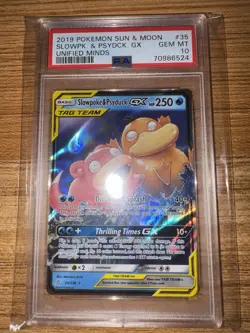 Slowpoke & Psyduck GX 35/236 PSA 10 - Pokemon TCG Sun & Moon Unified Minds - Image 1