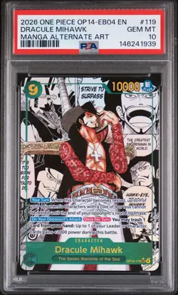 One Piece OP14 Eb04 Dracule Mihawk 119 Manga Alt Art PSA 10 - Image 1
