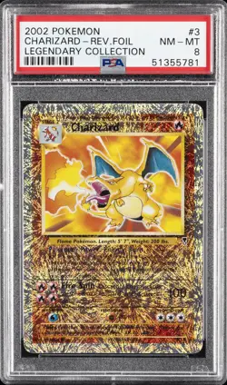 2002 POKEMON LEGENDARY COLLECTION #3 CHARIZARD-REVERSE FOIL PSA 8 - Image 1